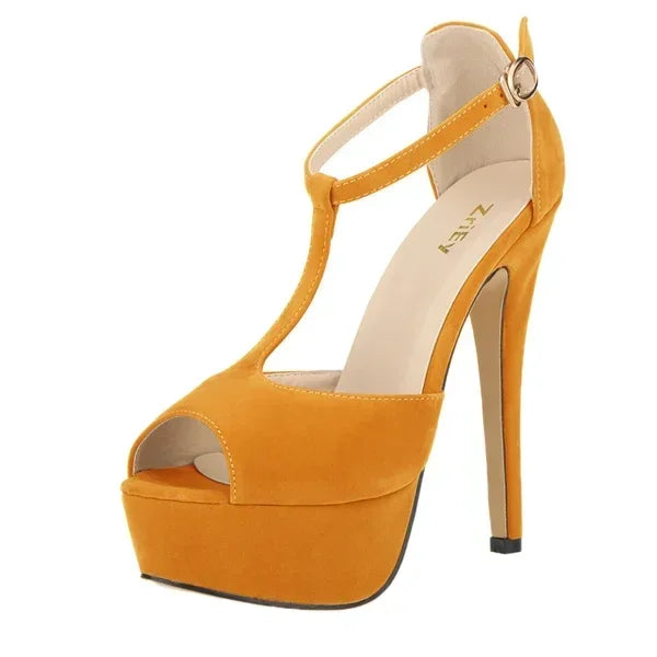 2026 New Women Platform Suede High Heels Sandals 14CM Sexy Peep Toe Ankle Strap Stilettos Pumps T-Strap Party Wedding Shoes