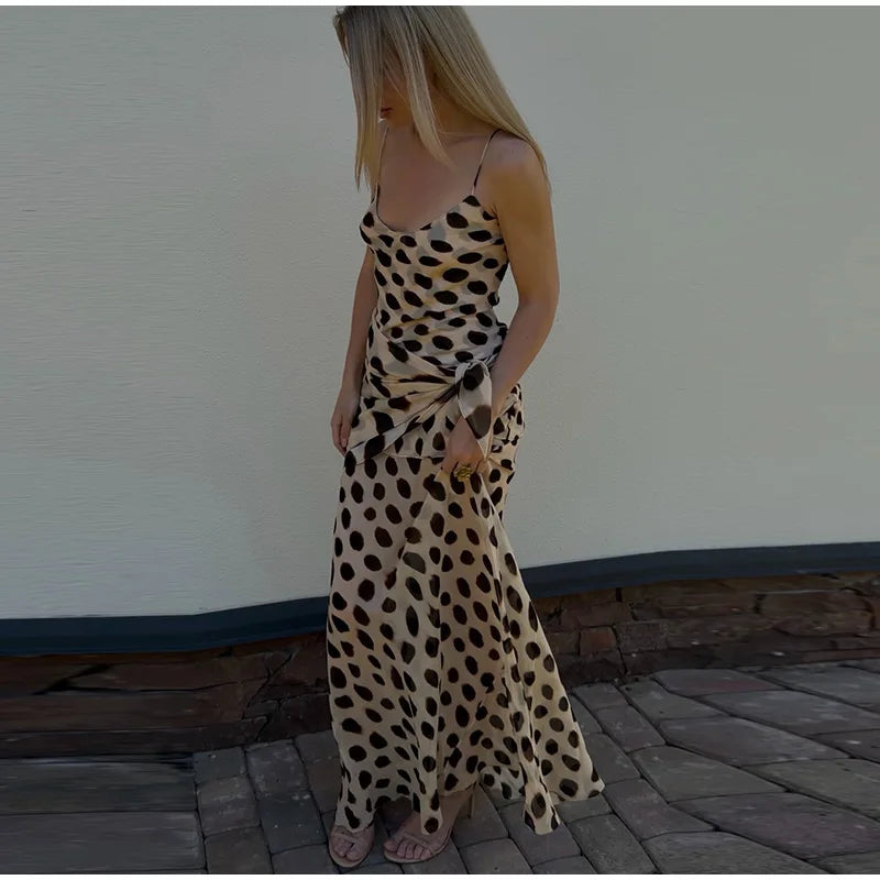 Scoop Neck Women's Dress Spaghetti Strap Polka Dot Tie Waist Removable Wrap Maxi Dress Vacation Beach 2026 New Fashion For Women