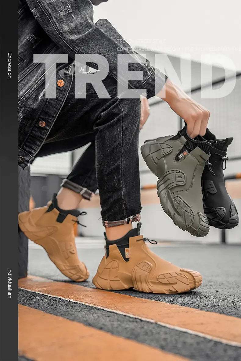 Men's Outdoor Short Boot Thick Soled High Top Casual Shoes Fashionable Trendy Shoes Male Sports Shoe Autumn Bare Boots 2024 New
