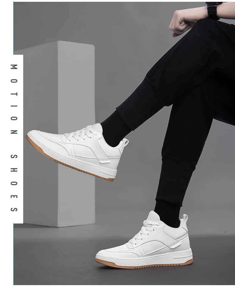 Men Genuine Leather Casual Shoes Men Sneakers Men Skateboard Shoes Comfortable Platform Male Footwear Height Increase Insole 6-8