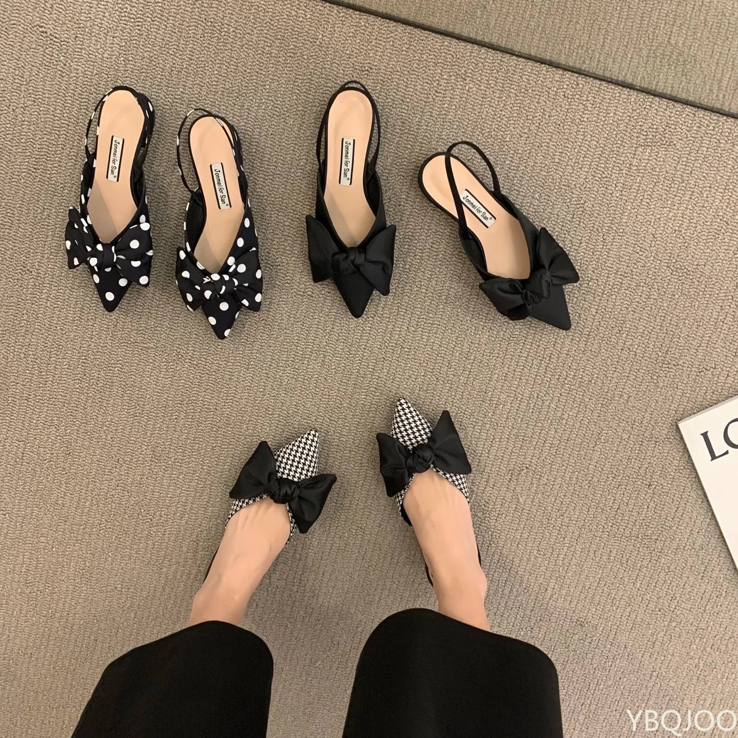 Bow Sandals Women 2022 Summer Pointed Low Heel Sandals Women Fashion Baotou Thin Strap Sandals High Heels Sandalias De Mujer