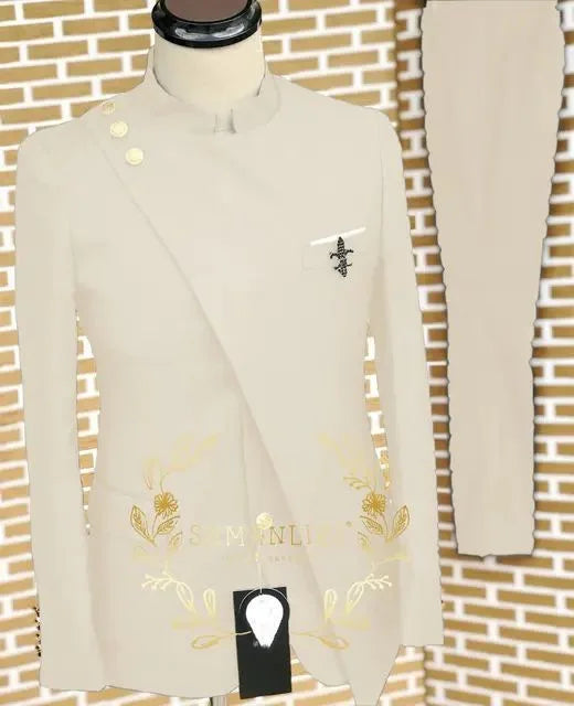 Men Blazer Suits 2 Piece Set Party Coat Straight Pants Ensemble Stand Collar Buttons Trousers Suit Jacket Outfits Autumn 2025