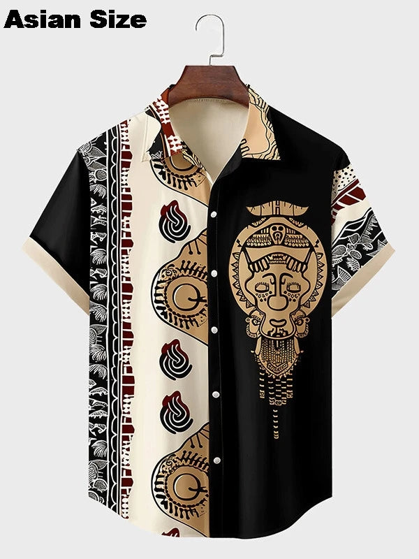 2025 Vintage African Style Men's Retro Ethnic Tribal Short Sleeve Shirts Tops Fashion Casual Dashiki Streetwear Men's Shirts