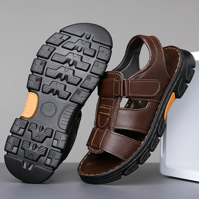 Men's Sandals Adjustable Solid Color Shoes Summer Casual Comfort with Durable Rubber Sole, Breathable PU for Outdoor Walking