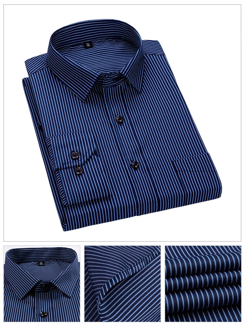 Oversized 9XL 8XL 48 47 Mens Long Sleeved Shirt Casual Business Classic Plaid Striped Slim Fit Button Male Social Dress Shirts