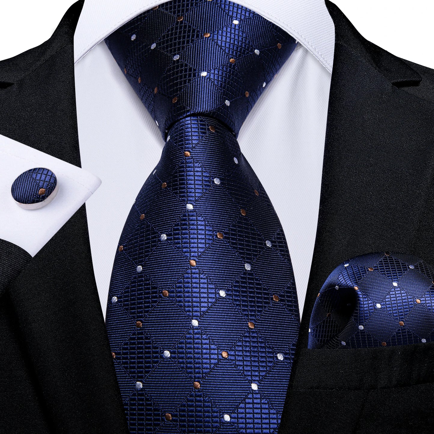Royal Blue Paisley Plaid Striped Men tie Set with Handkerchief Cufflinks Wedding Prom Groom Accessories Perfect Gift for Men BAZAARHUBO