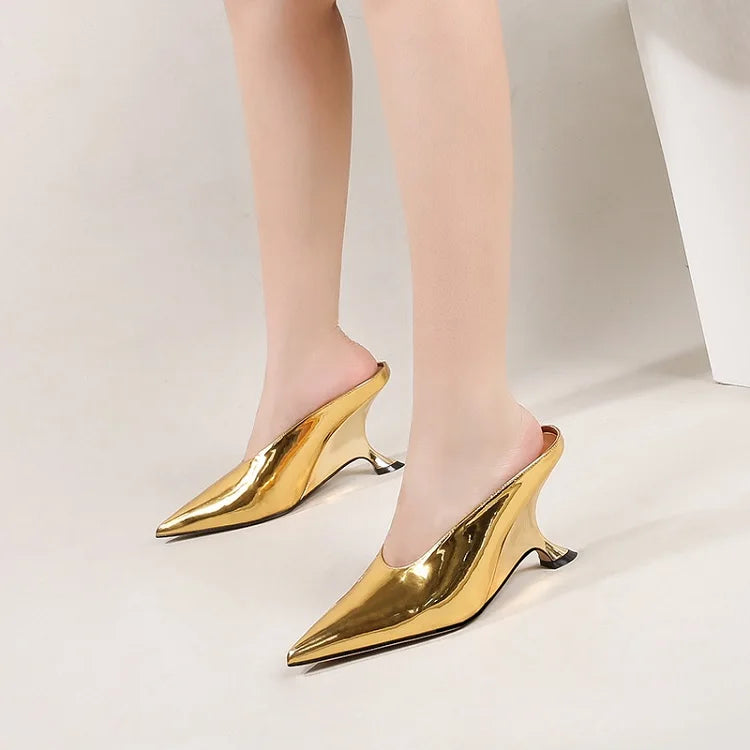 Aneikeh Fashion Silvery Sequined Women Slingbacks Pumps Pointed Toe High Heels Wedding Prom Ladies Shoes