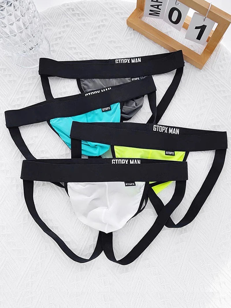 Sexy Man Underwear G-String Ice Silk Gay Men's Underpants Jockstrap Bikini Slip Mens Tanga String Thong Back Open T-Back Panties