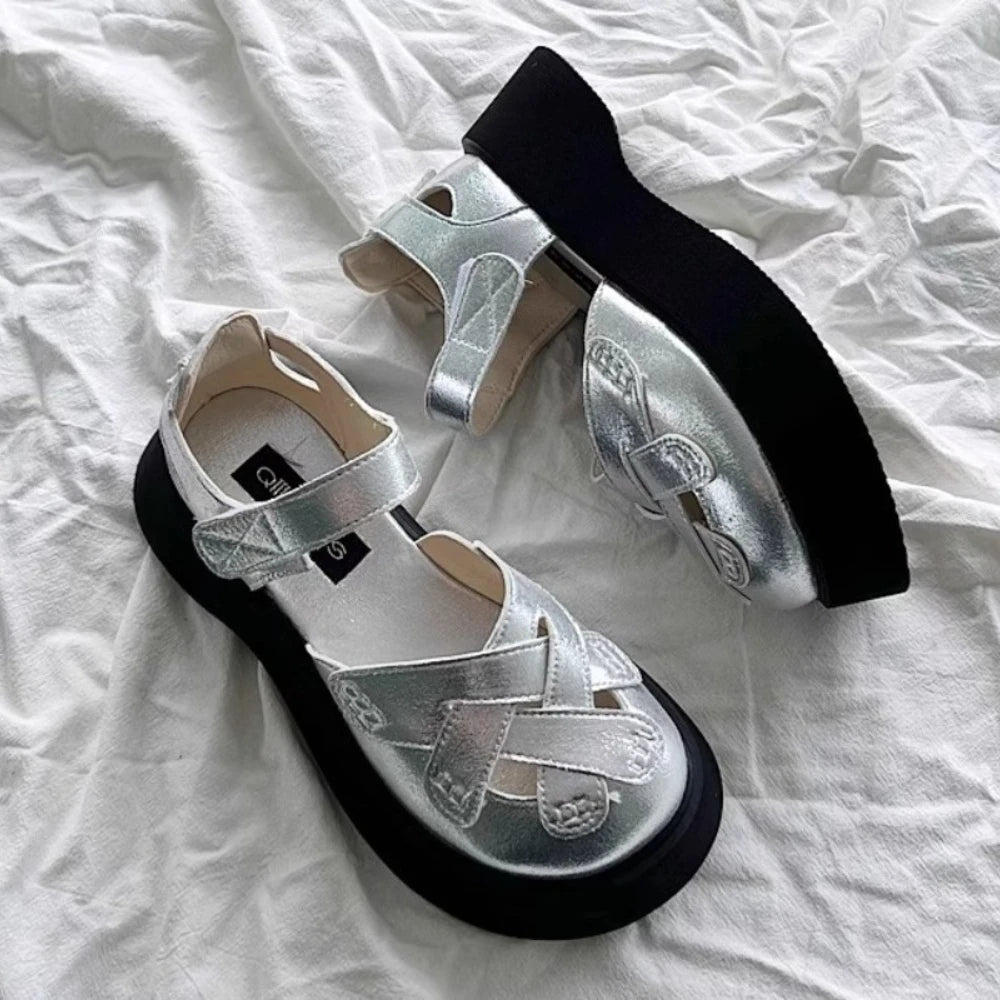 2025 Summer New Retro Style Mary Jane Enclosed Toe Sandals for Women Artistic & Versatile Weaving Style Thick Soled Roman Shoes