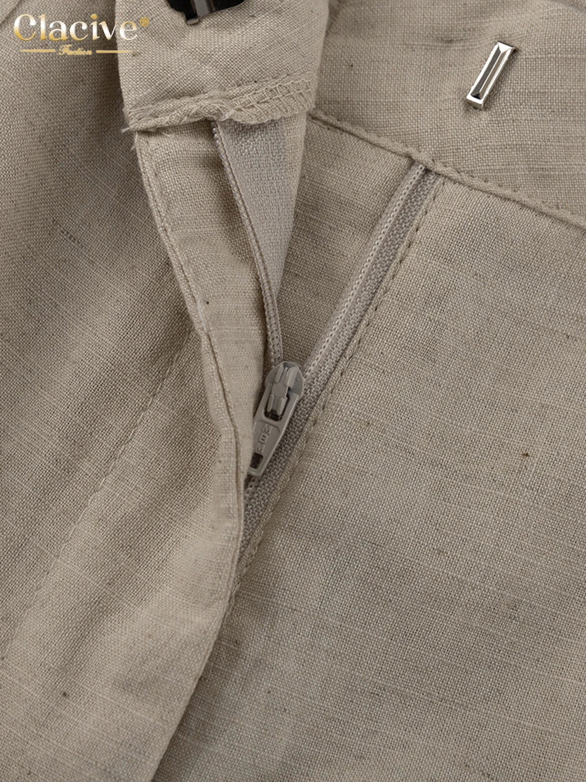 Clacive Summer Slim Khaki Linen 2 Piece Sets Women Outfit 2024 Fashion Sleeveless Tank Top With High Waist Shorts Set Female