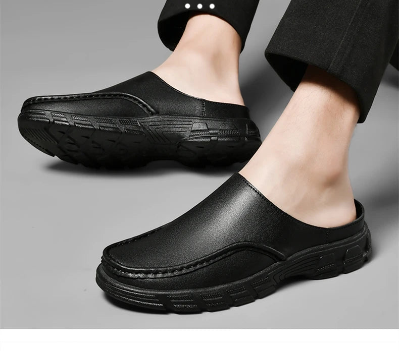 Summer Men Business Formal Shoes Genuine Leather Sandals Designers for Men Mules Outdoor Casual Slippers Comfy Office Work Shoes