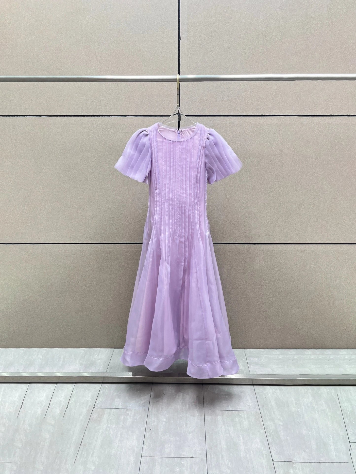 Summer 2025 Women's round NeckDouble Layer FabricHeavy Work Short Sleeve Dress Y2K High Quality Fashion High Street A-Line Skirt
