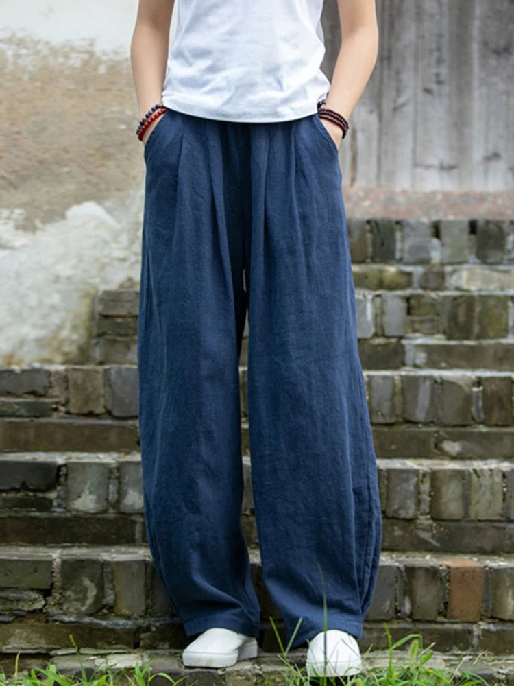 Johnature Women Loose Cotton Linen Casual Pants Solid Color Elastic Waist Lantern Pants 2025 Spring New Female Trousers