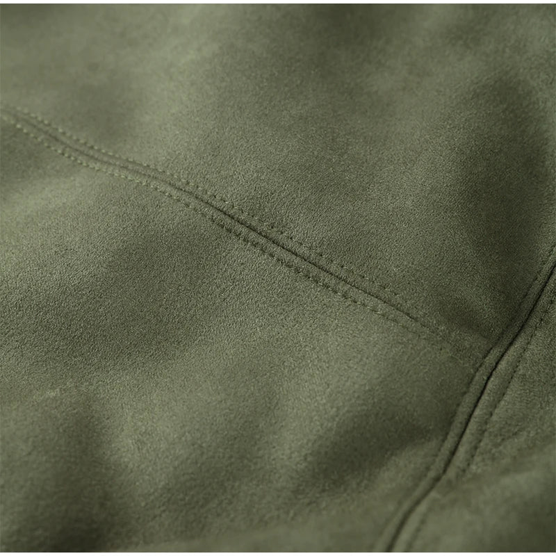 Fashion Suede Green Jackets Coat Women Lapel Full Sleeve Zipper Bomber Coats 2026 Spring New Loose Lady Street Solid Outwears