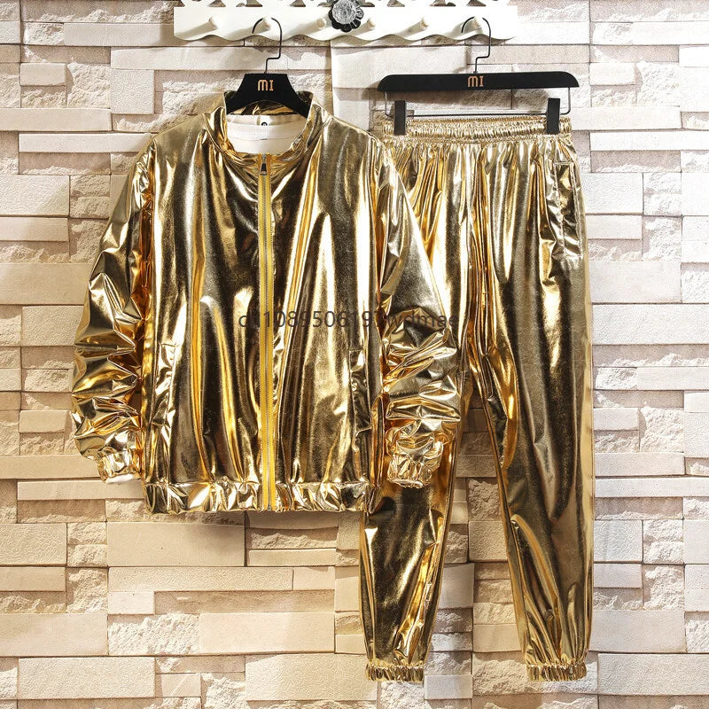 Unisex Jacket and Long Pants Tracksuit Stand Collar Sports Suit 2 Piece Set Men Women Cosplay Stage Performance Dance Costumes