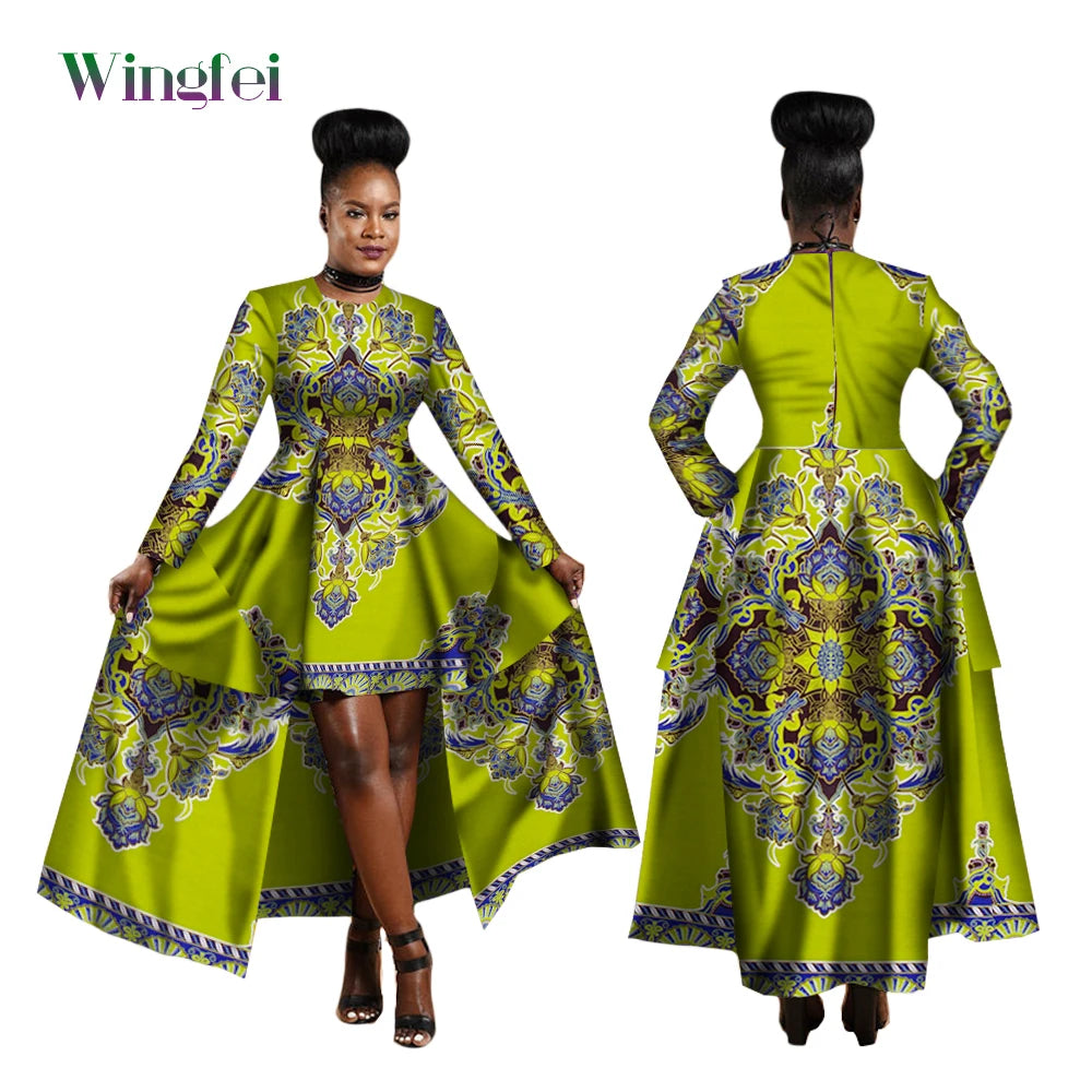 African Dresses for Women Dashiki Kente Style Print Dress Cotton Wax Print Sexy Maxi Long Dress for Ladies Africa Clothes WY1268