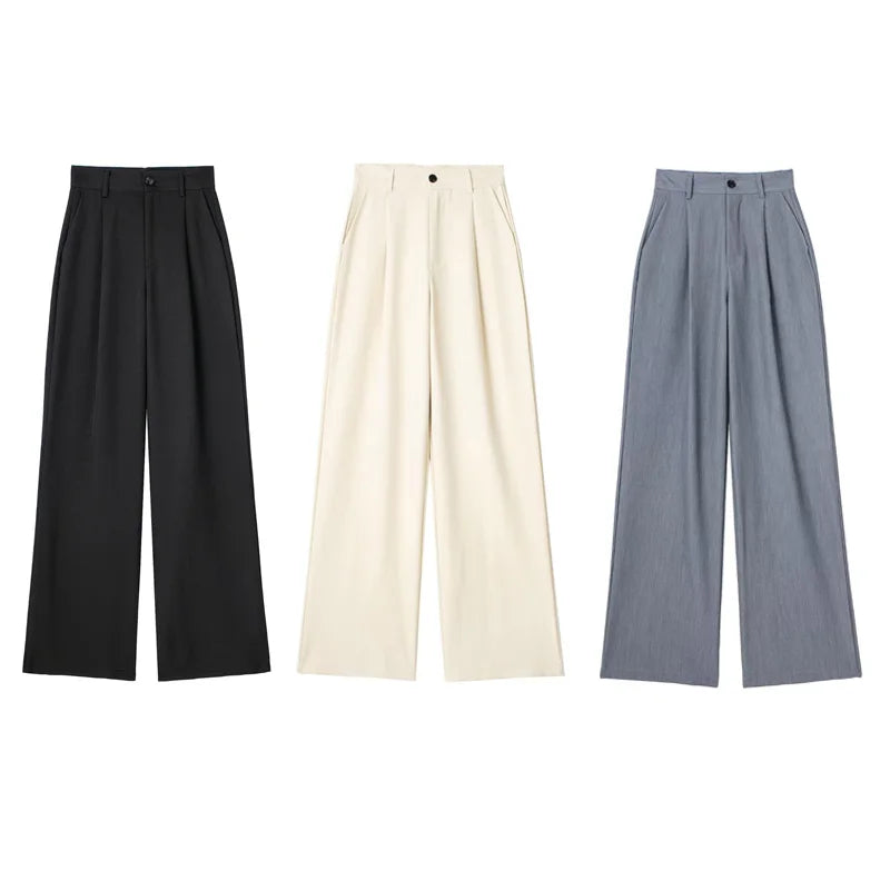 HXAO Women 2024 Wide leg Pants Baggy High Waist Pants Women's Wide Trousers Black Office wear Wide Pants Woman Autumn Trousers BAZAARHUBO