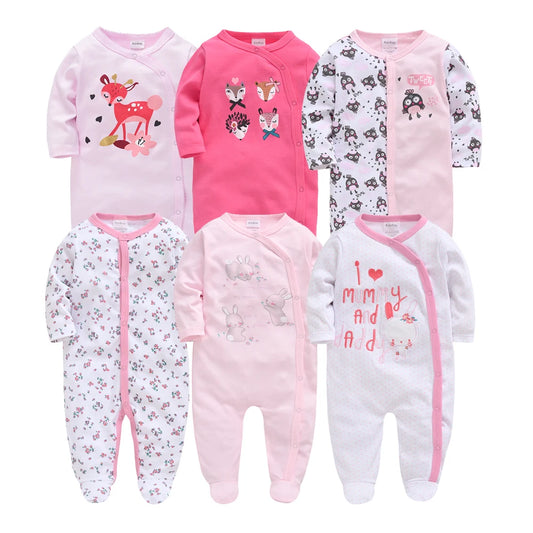 Baby Girl Romper Long Sleeve Newborn Girl Clothes Animal Print Infant Footed Onesie Cotton 0-12M Cozy Outfit Full-Body Jumpsuits