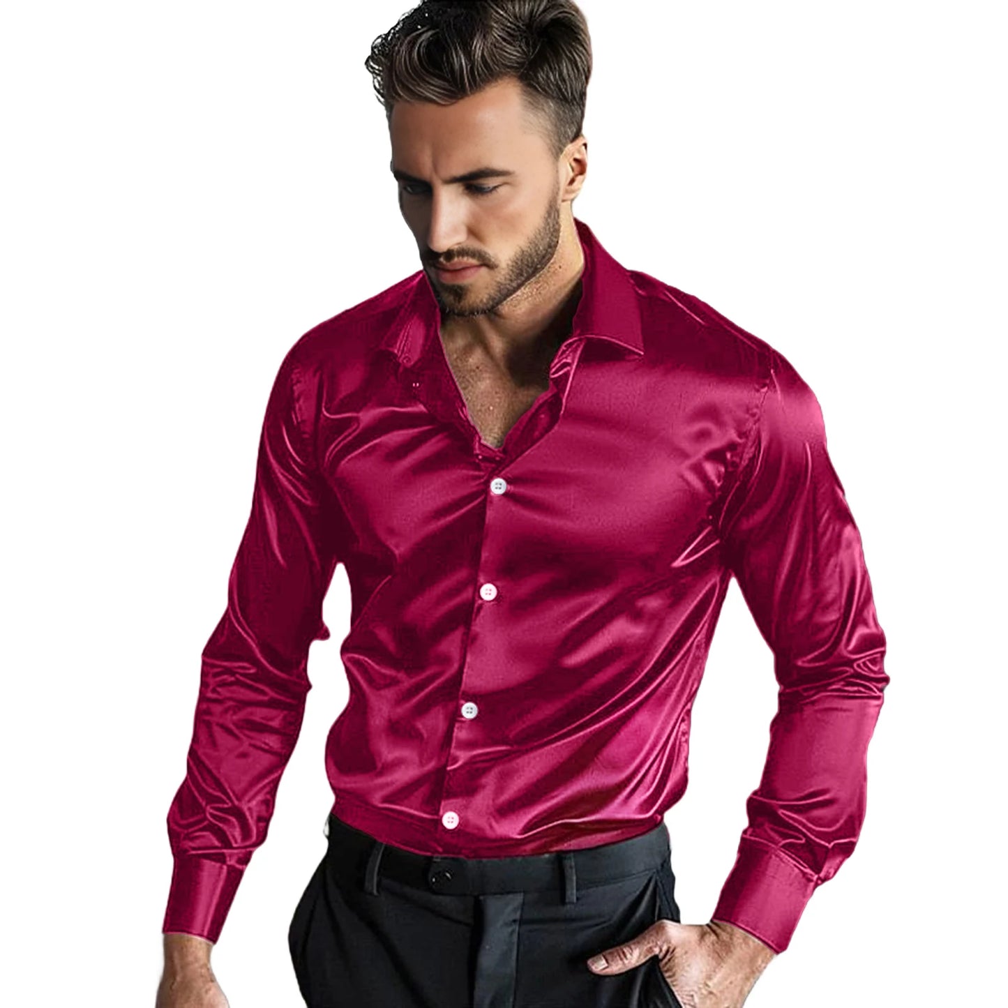 Autumn And Winter Formal Men's Long Sleeve Shirt Luxurious Wrinkle-resistant Non-iron Solid Color Business Casual Ice Silk
