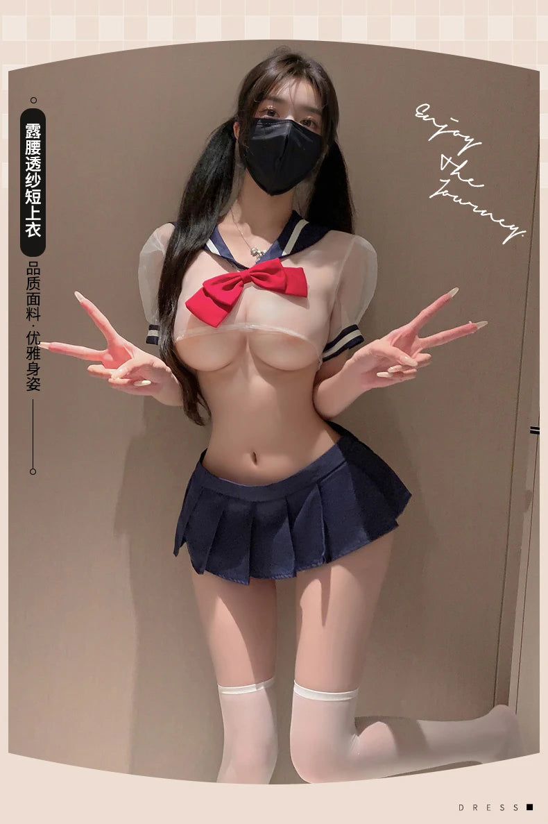 Japanese Sexy College Style Role Play Pure Student Set Sweet Perspective Cute Girl Teasing JK Erotica Uniform Super Short Skirt