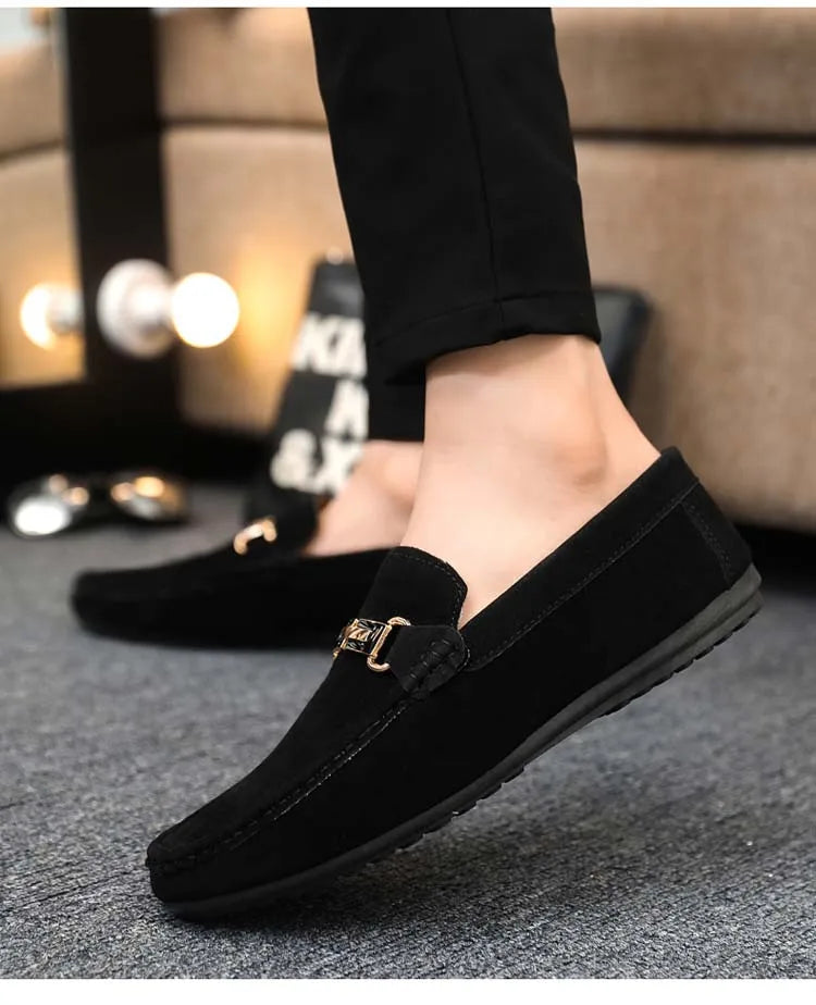 Spring and Summer Men's Shoes, Low-Cut Beanie Shoes, Versatile Casual Shoes, Breathable Leather Shoes, Black Work Shoes, Slip-Ons