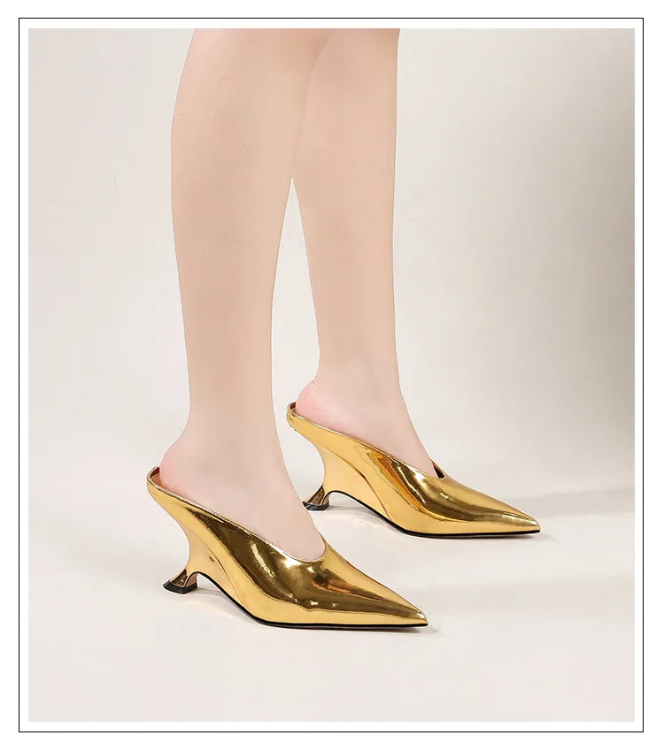 Aneikeh Fashion Silvery Sequined Women Slingbacks Pumps Pointed Toe High Heels Wedding Prom Ladies Shoes