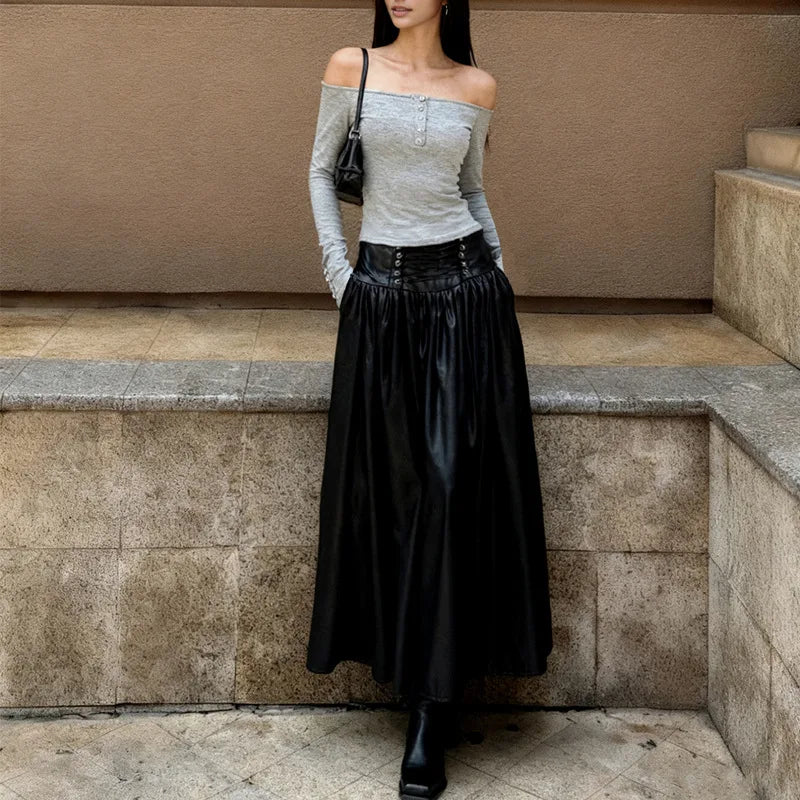 Ins Style Women's Clothing Girl Style Sexy Tube Top One-word Collar Off-shoulder Long-sleeved Slim-fit T-shirt Top