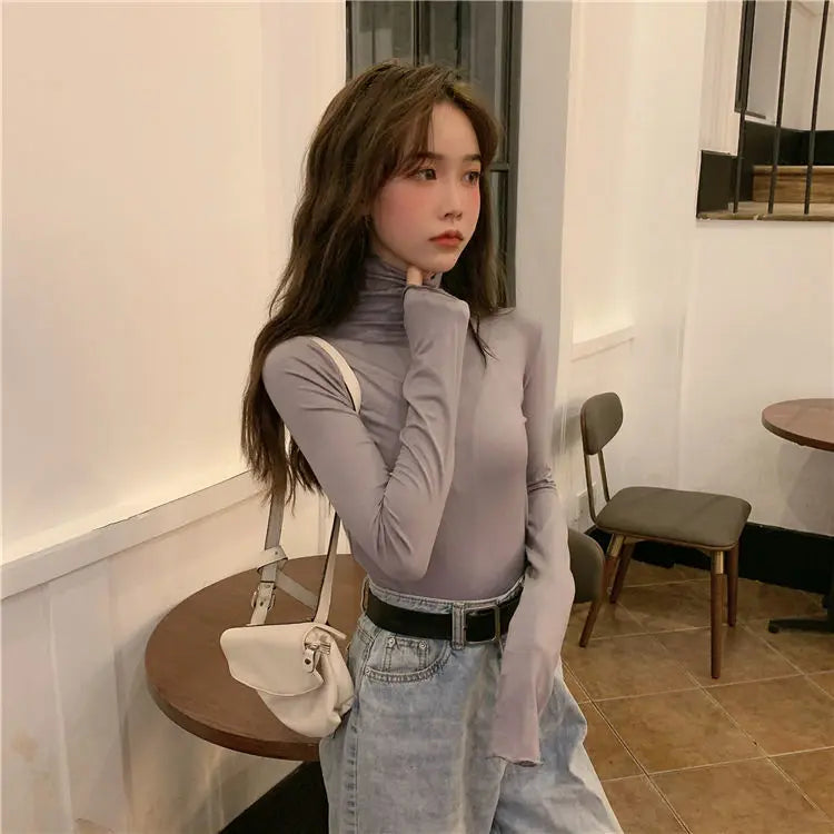YSZWDBLX Women T-shirts Autumn Winter Modal Bottoming Shirt Warm Turtleneck Inner Wear Korean Casual Slim High Strecth Tops