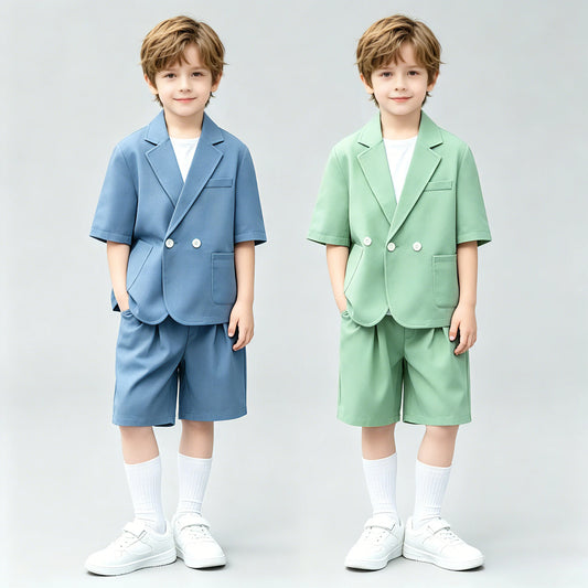 Boys Casual Suit Set Summer Short Sleeve Blazer Shorts 2-piece School Teens Kids Performance Outfit Flower Child Wedding Costume