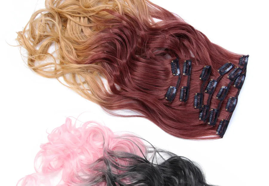 22 Inches Synthetic Long Straight Hairstyle 16 Clips 6Pcs/Set Hair Extensions Blonde Black Hairpieces Heat Resistant For Women