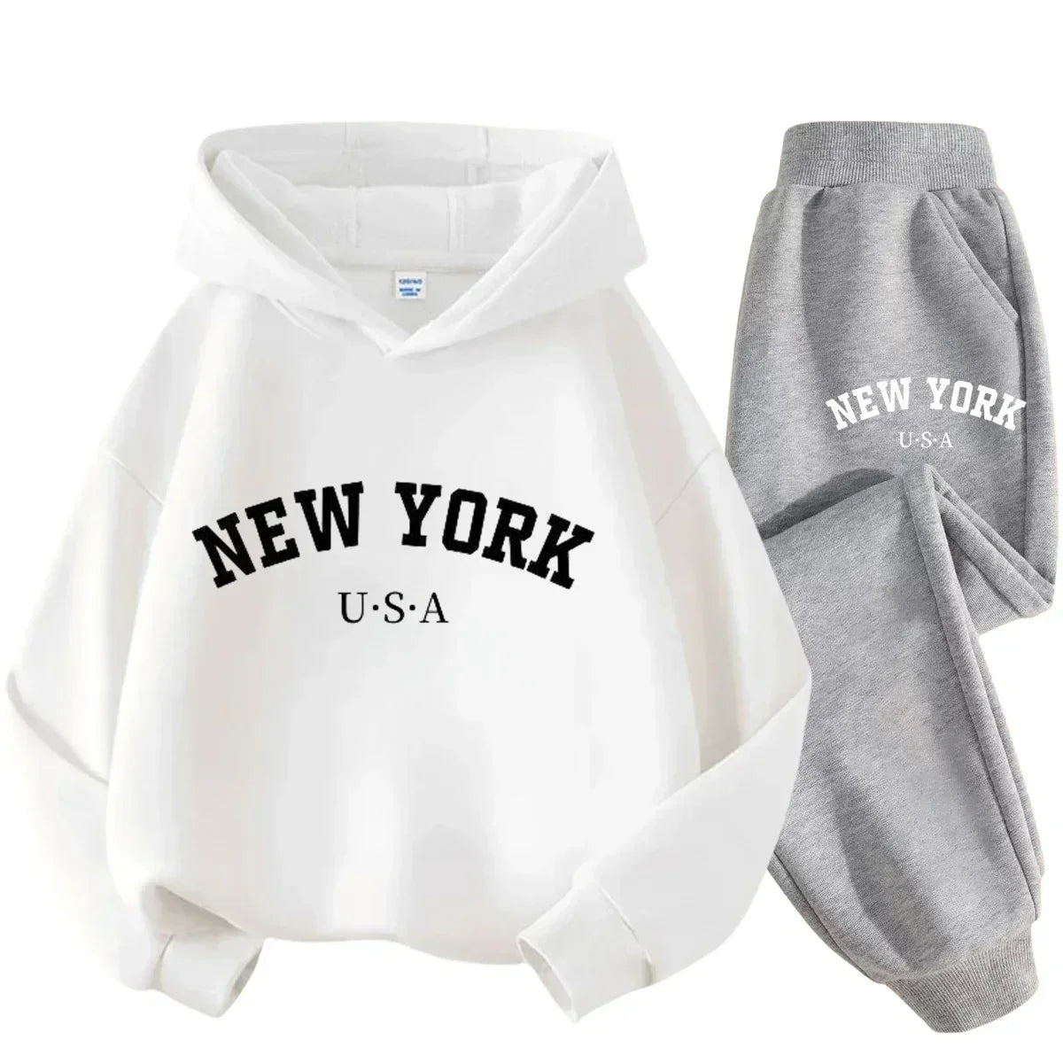 Children's Black Sports Outdoor Letter Print Hooded Sweatshirt 3-12 Years Old Boys and Girls Casual Set Sweatshirt + Pants