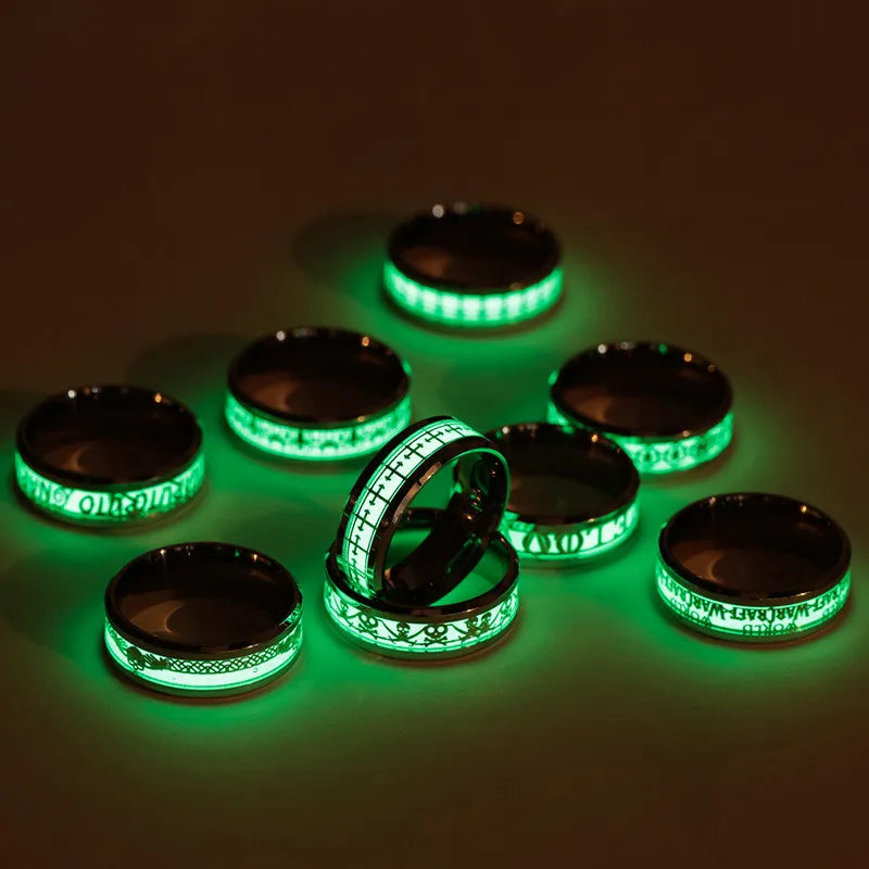 Fashion Love Heart Luminous Finger Ring ECG Stainless Steel Glowing In Dark Music Dragon Couple Rings for Boy Girls Wedding Gift
