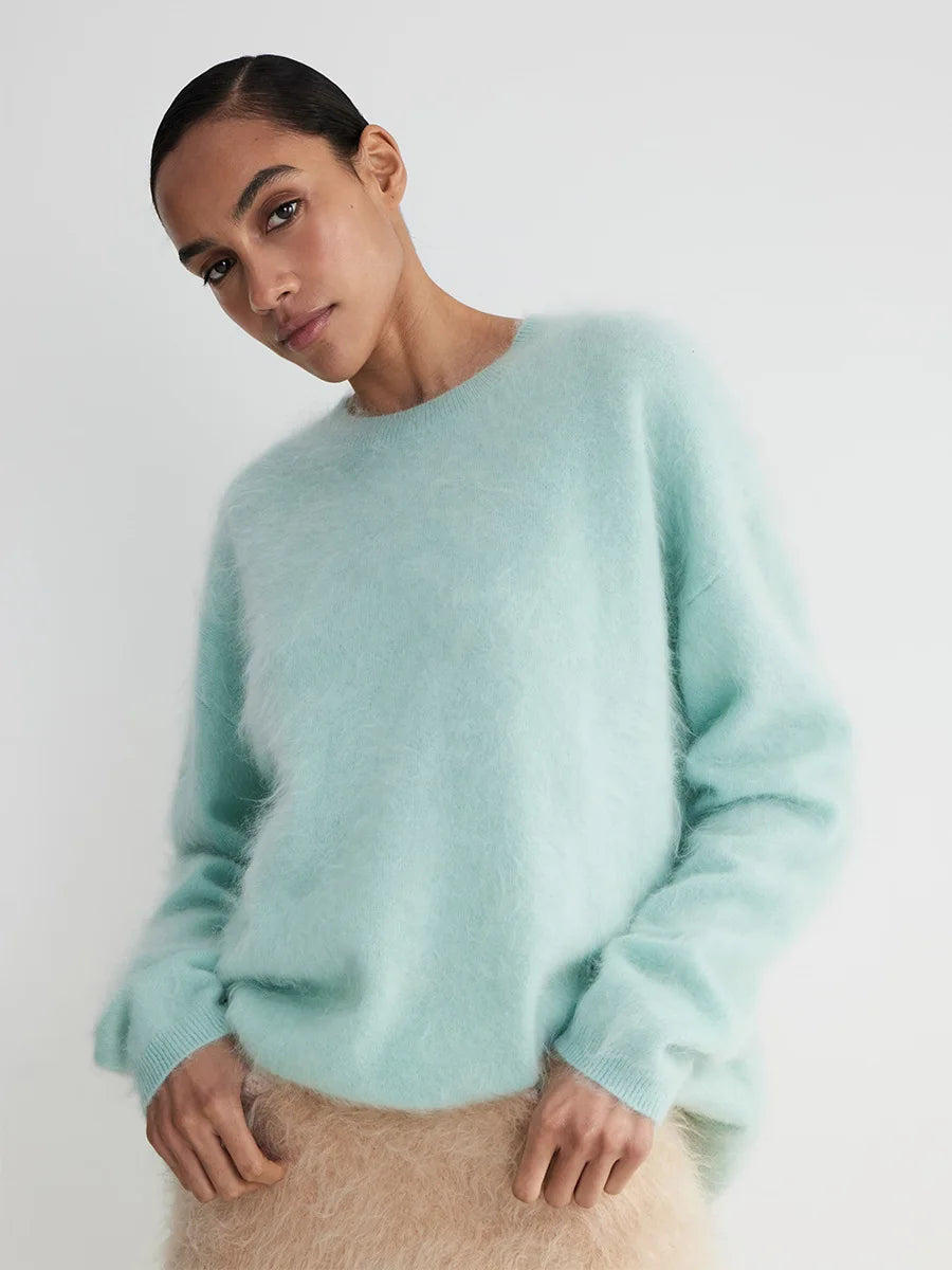 Blubelle Women's Autumn Winter Solid Color Knit Sweater O-Neck Long Sleeve Loose Fit Casual Relaxed Fashion Pullovers
