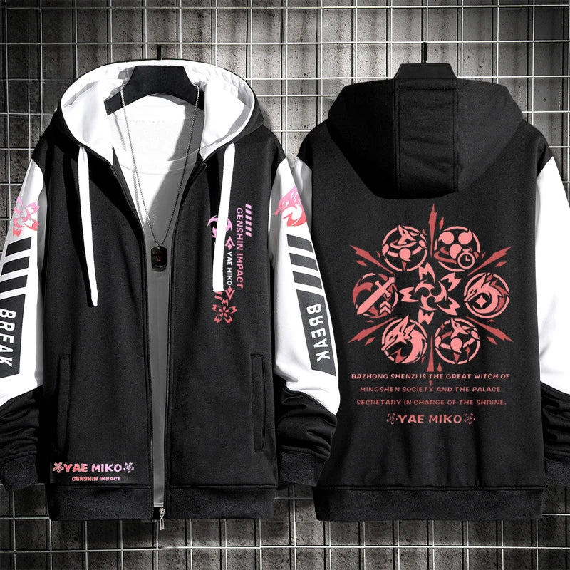Anime Genshin Impact Yae Miko Cosplay Costumes Unisex 3D Hoodie Sweatshirt Zipper Hooded Jacket Outerwear