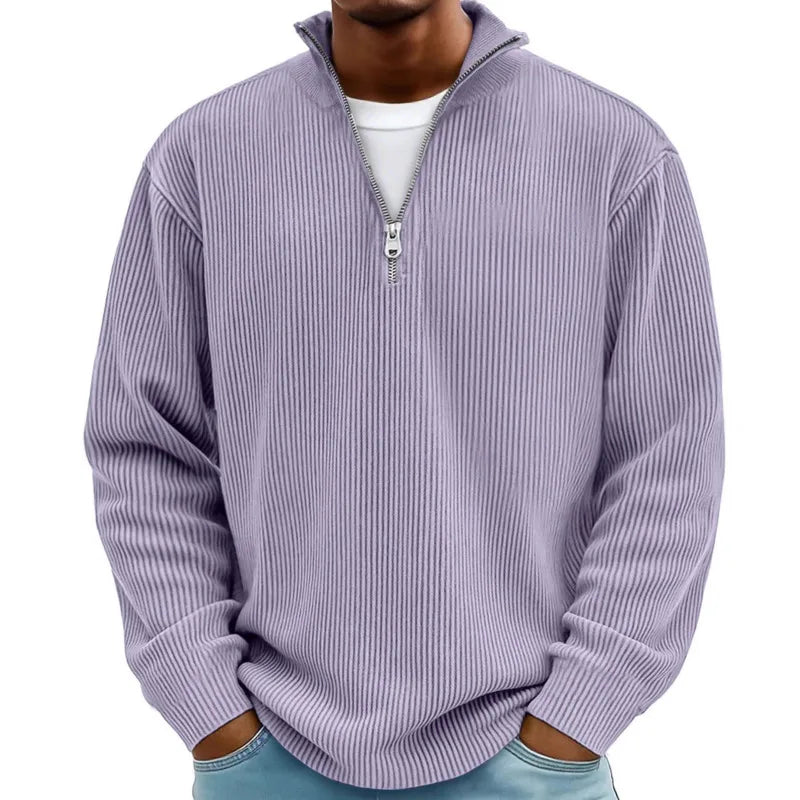 autumn/winter new men's fashion versatile casual stand up collar half zipper design corduroy long sleeved polo shirt sweatshirt