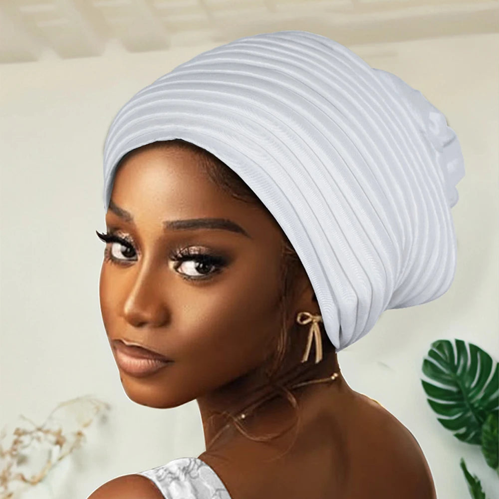 New African Auto Gele Headties Muslim Turban Hijab for Women Pleated Bonnet Indian Cap Nigeria Head Wrap Hat Wedding Geles Scarf