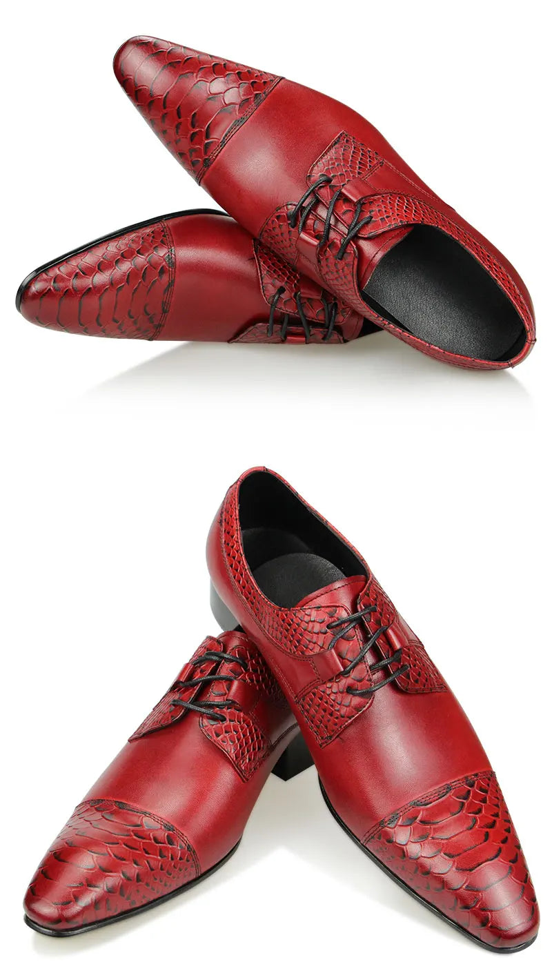 Luxury Wedding Red Shoes For Men Lace Up Fashion Derby Shoes Formal Business Office Genuine Leather Pointed Toe Dress Man Shoe