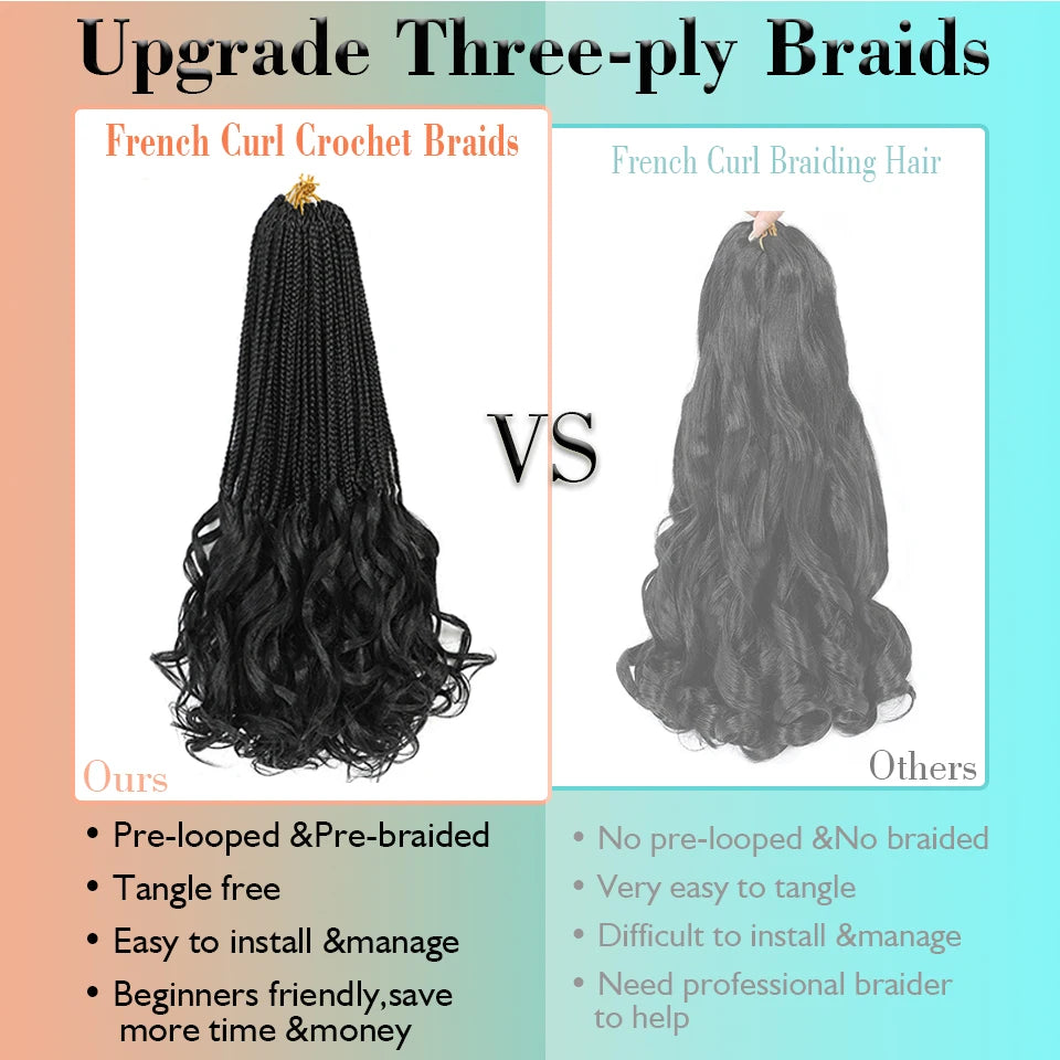 14 18 24 Inch French Curl Crochet Braids Boho Goddess French Curl Box Braids Crochet Hair Synthetic French Curly Braiding Hair