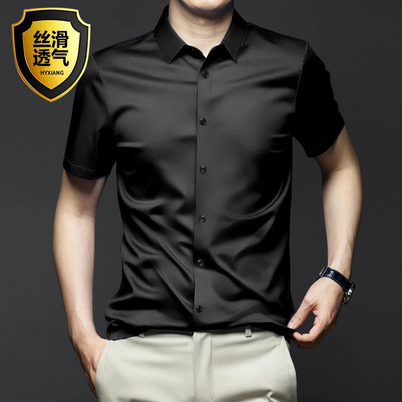 Men's 6XL Large High Quality Formal Shirts Short Sleeve Summer Clothing Non iron Business Casual ice Silk ice Feeling T-Shirts