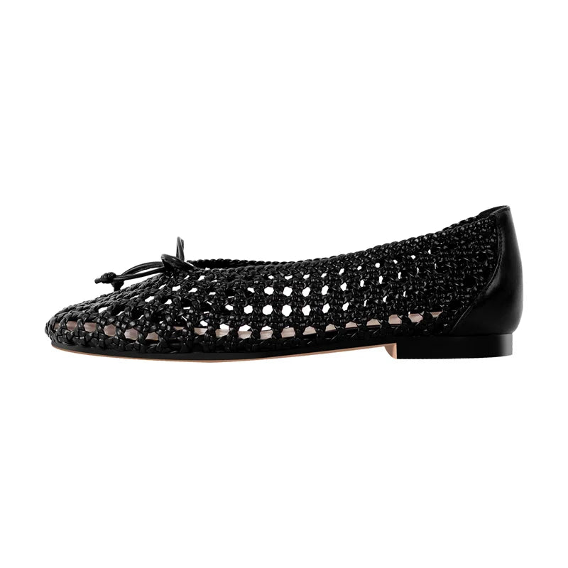 Onlymaker Women Round Toe Black Mesh Ballet flats