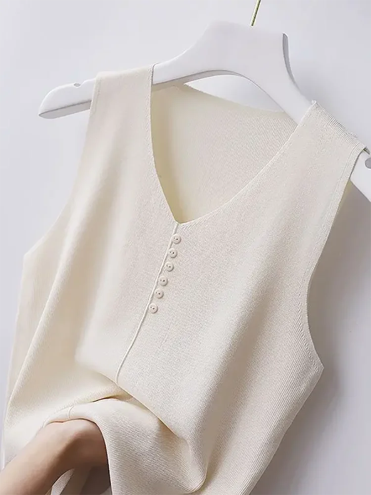 Knitted Vests Women Top V-neck Solid Tank Blusas Mujer De Moda 2026 Summer New Fashion Female Sleeveless Casual Thin Tops