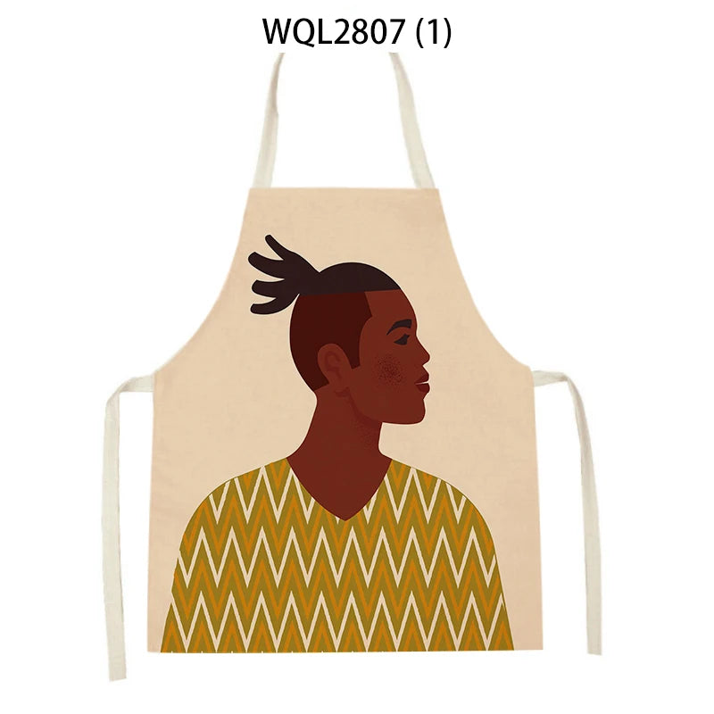 African Style Kitchen Aprons Linen Cooking Waist Bib African Woman Pattern Household Cleaning Sleeveless Pinafore Baking Aprons