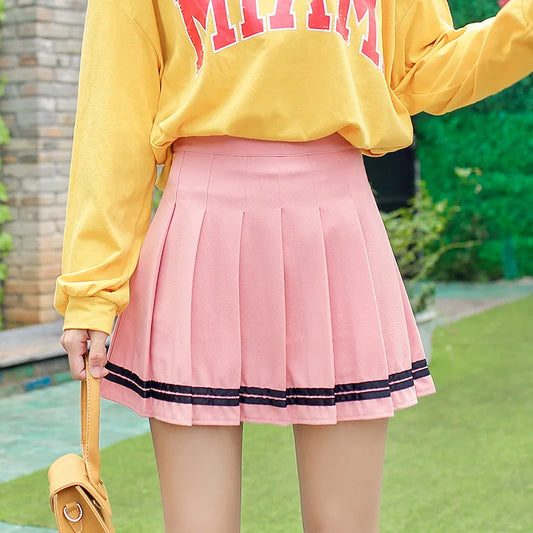 Pleated Skirt for Female Students Short Skirt 2025 Summer Autumn Winter New Elastic Waist Pull Striped Literary Big Hem