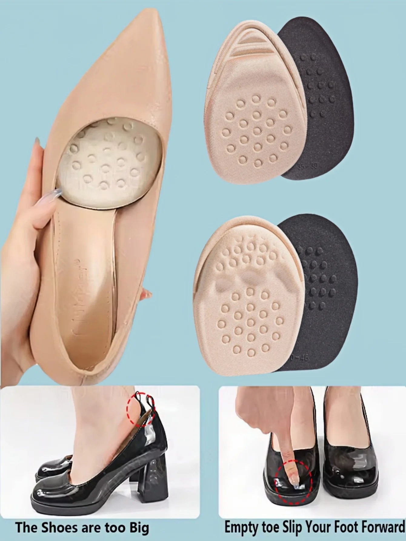 Half Insoles for Shoes Inserts Forefoot Insert Non-slip Sole Cushion Reduce Shoe Size Filler High Heels Pain Relief Shoe Pads