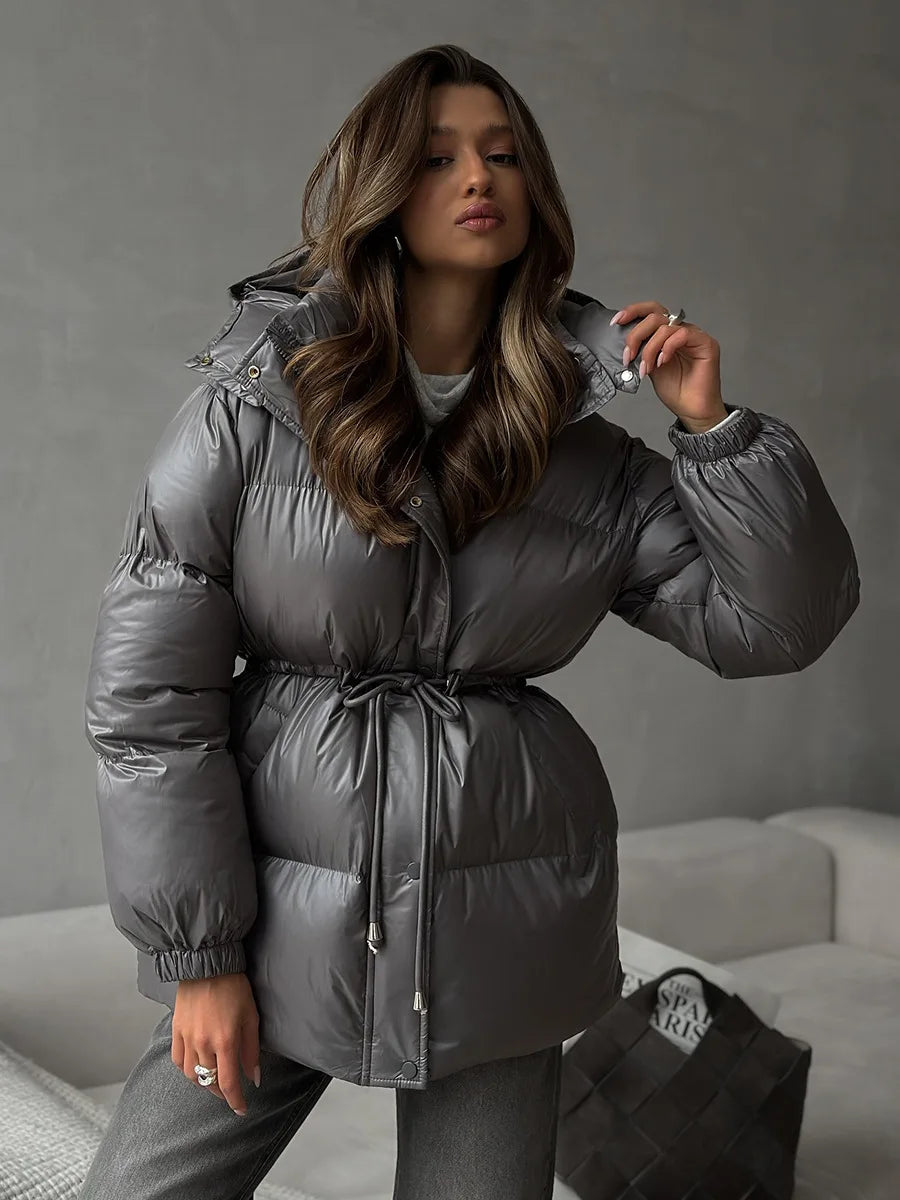 Wolfeel Drawstring Slim Fit Womens Winter Jacket Polyester Coat Warm