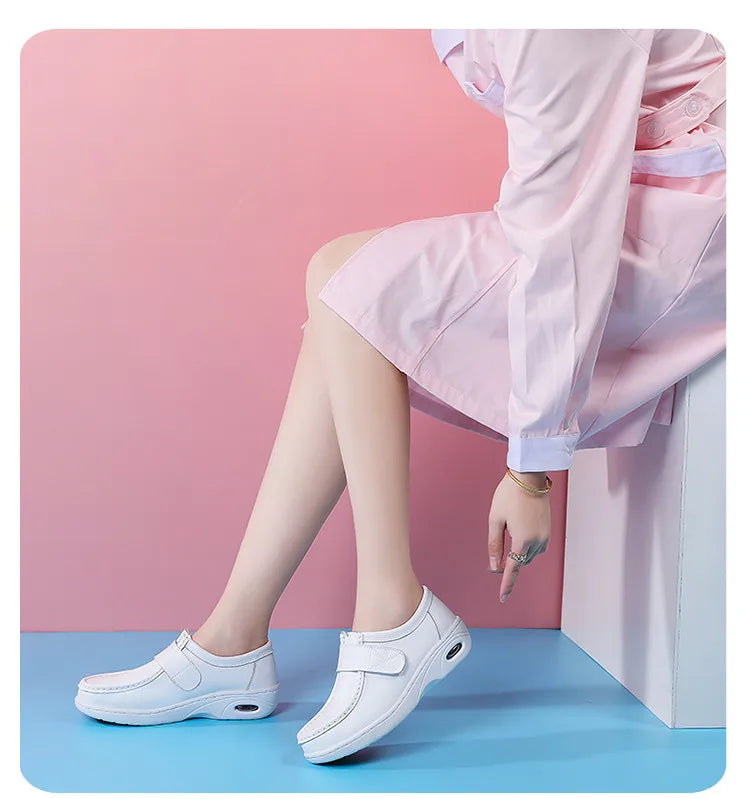 STRONGSHEN Women Platform Wedges Casual White Shoes Soft Nurse Work Shoes Hollow Out Breathable Comfort Non-slip Nursing Shoes
