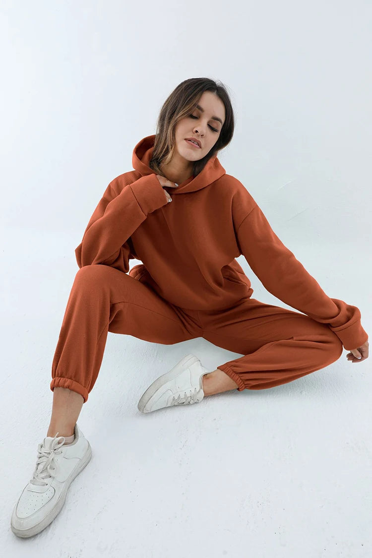 Women Two Piece Sets Tracksuit 2022 Autumn Casual Solid Long Sleeve Hoodie Sweatshirts Female Fashion Oversized Trouser Suits