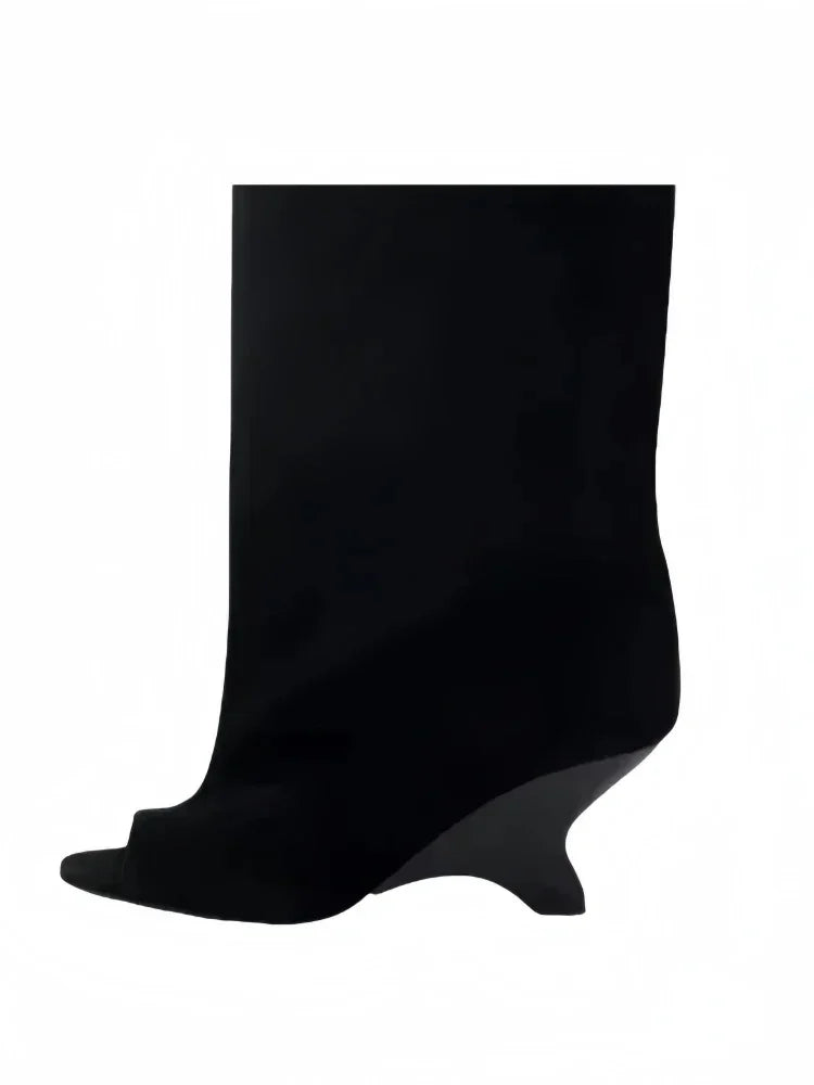 2025 European AndAmerican Nichedesign Versatileopen Toe Long Tube Cool Boots for Women, Crocodile Patterned Irregular High Heels