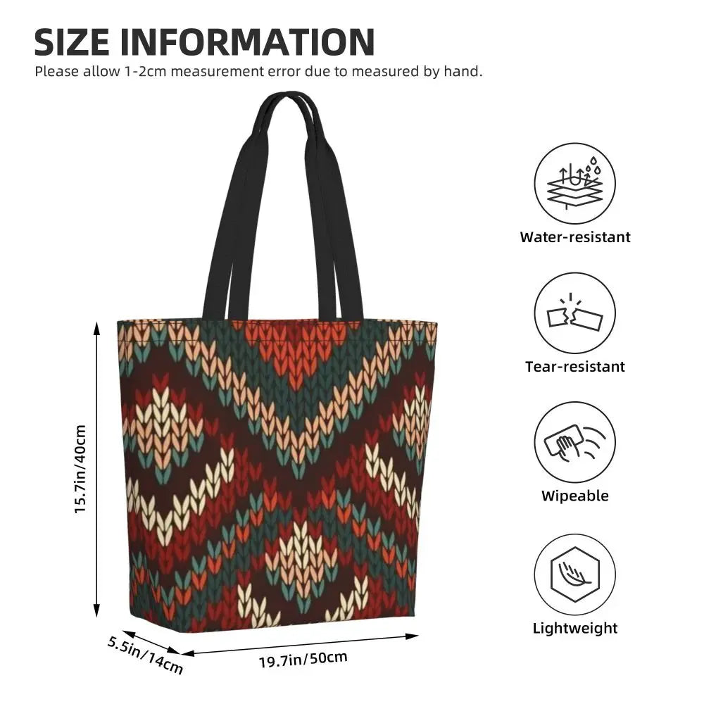 African Ankara Prints Grocery Shopping Tote Bags Women Geometric Ethnic Art Canvas Shoulder Shopper Bags Big Capacity Handbag