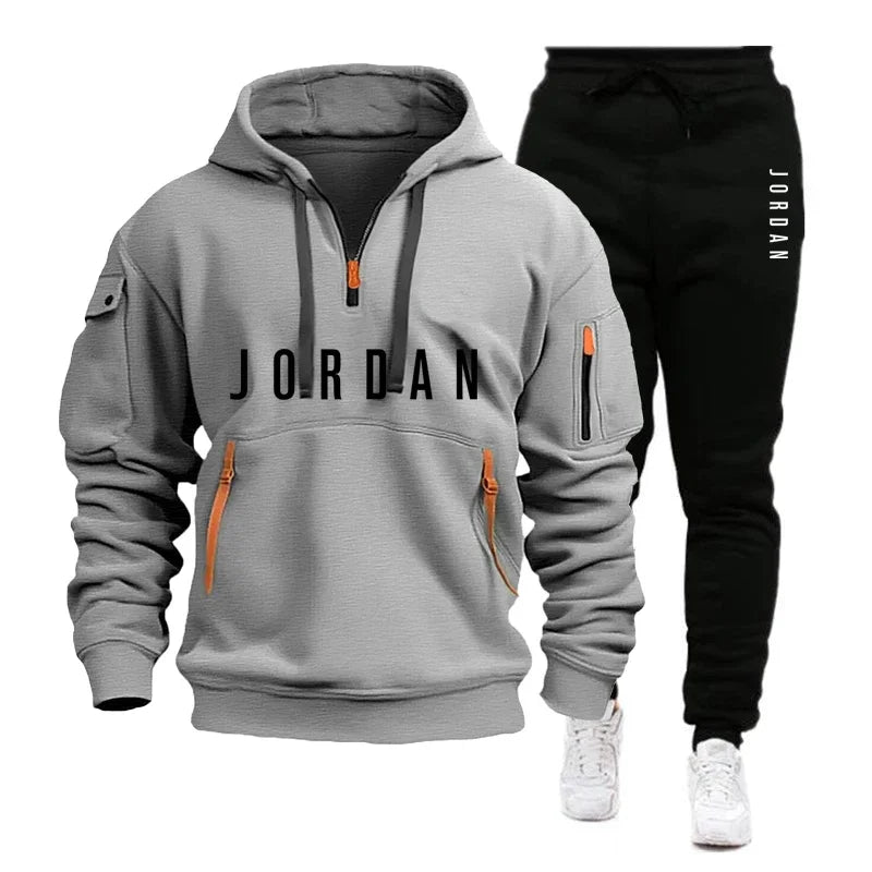 Autumn and winter men's sweatshirt set, fashionable and casual set, windproof thickened men's sportswear and pants 2-piece set
